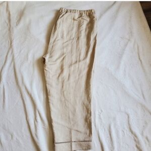 ​Laura Plus Size 24 Linen Blend Wide Leg Pants Beige Drawstring Lagenlook